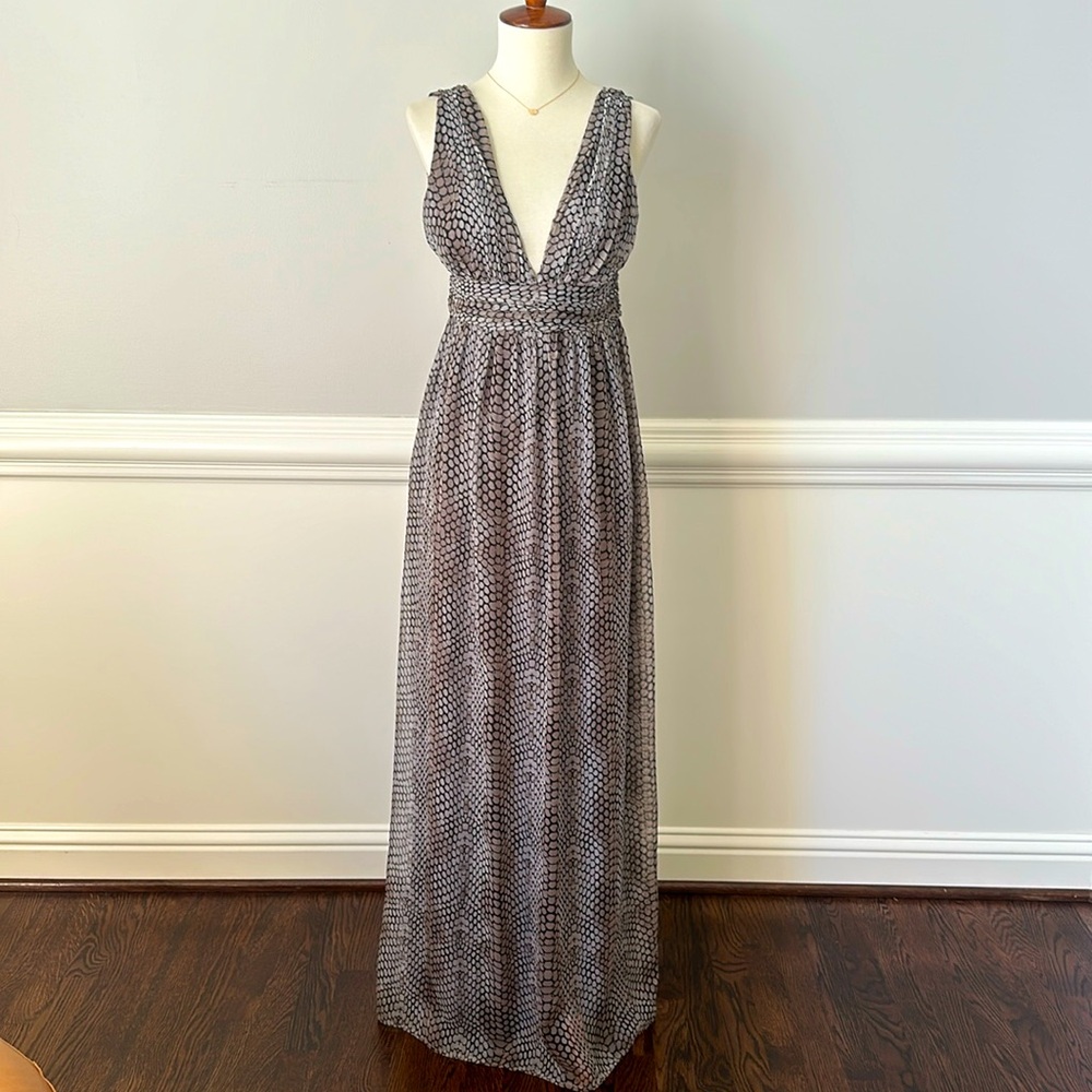 Plunging Neckline Flowy Maxi Dress